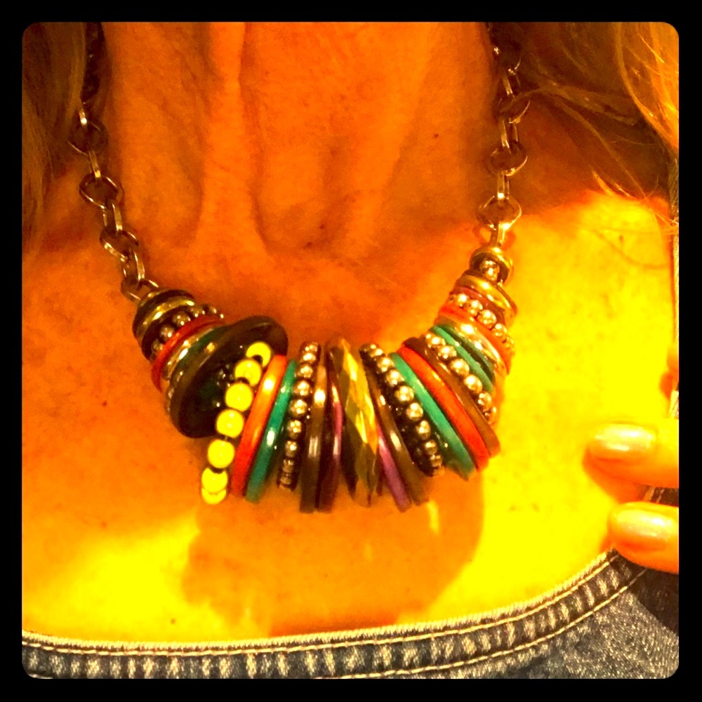 Colorful large bead multicolor statement 18” necklace. Vintage